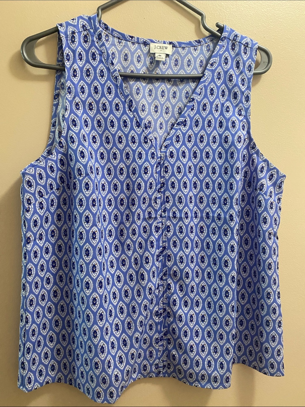 J. Crew Blue & White Geometric Sleeveless Top